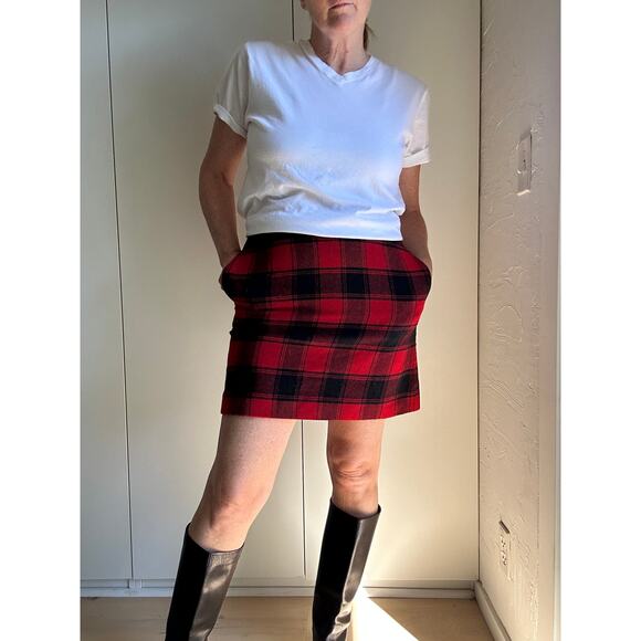 Uniqlo Buffalo  Plaid Mini Skirt Wool Blend Size 6 Pockets Fall Staple - Picture 4 of 6